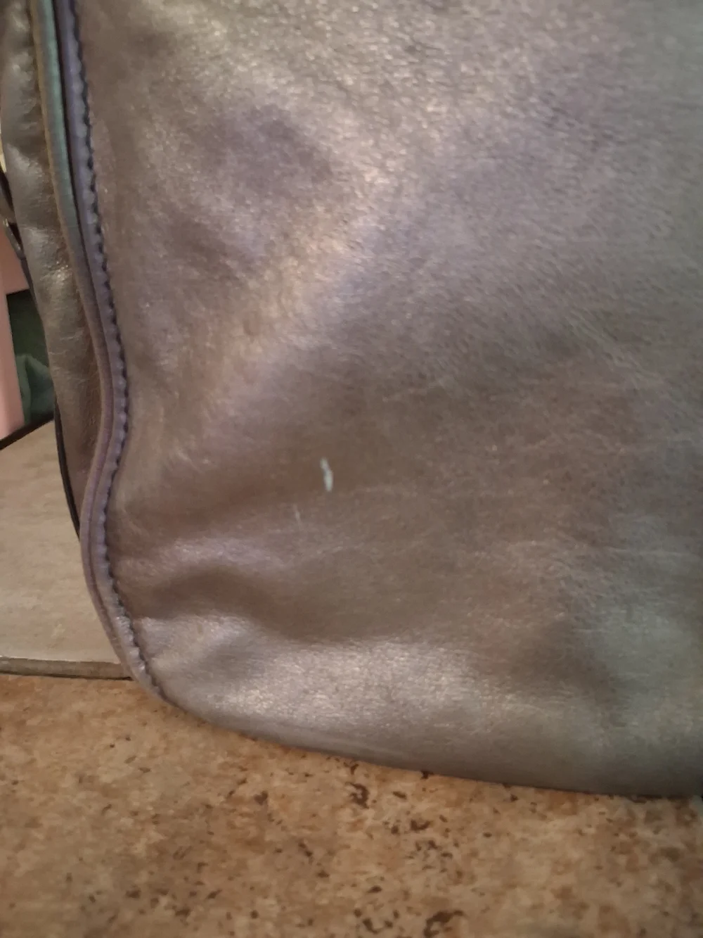 Coach Metallic Silver Leather Shoulder Bag with Logo Tag